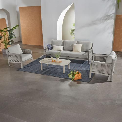 Σαλόνι εξωτερικού χώρου Feralda pakoworld μπεζ αλουμίνιο-rope με ύφασμα σε απόχρωση ανοιχτό γκρι