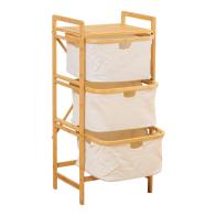 Ραφιέρα δαπέδου Hanev pakoworld μπαμπού-ύφασμα σε φυσική-μπεζ απόχρωση 44x33x96εκ