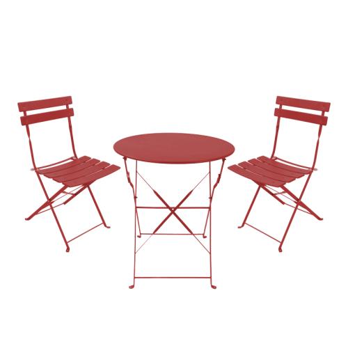 Τραπεζαρία Bistro pakoworld σετ 3τεμ μεταλλική αναδιπλούμενη σε terracotta απόχρωση Φ60x71εκ