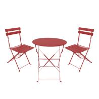 Τραπεζαρία Bistro pakoworld σετ 3τεμ μεταλλική αναδιπλούμενη σε terracotta απόχρωση Φ60x71εκ
