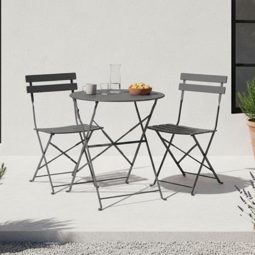 Τραπεζαρία Bistro pakoworld σετ 3τεμ μεταλλική αναδιπλούμενη σε ανθρακί απόχρωση Φ60x71εκ