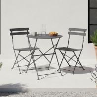 Τραπεζαρία Bistro pakoworld σετ 3τεμ μεταλλική αναδιπλούμενη σε ανθρακί απόχρωση Φ60x71εκ