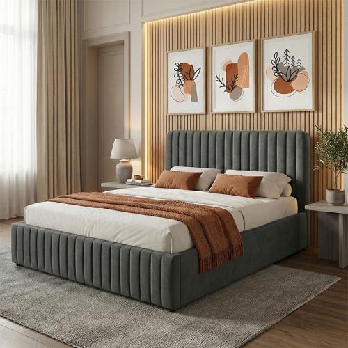 Κρεβάτι διπλό Zilin pakoworld ύφασμα ανθρακί με αποθηκευτικό χώρο 160x200εκ