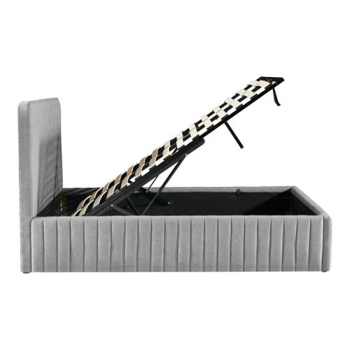 Κρεβάτι διπλό Zilin pakoworld ύφασμα γκρι-μπεζ με αποθηκευτικό χώρο 160x200εκ