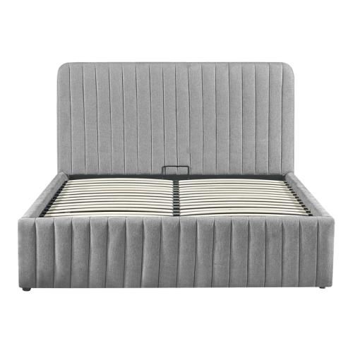 Κρεβάτι διπλό Zilin pakoworld ύφασμα γκρι-μπεζ με αποθηκευτικό χώρο 160x200εκ