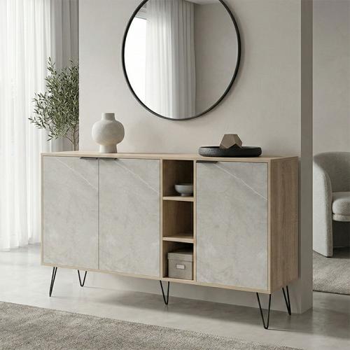 Μπουφές Balain pakoworld sonoma-γκρι μπεζ όψη μαρμάρου 142x35.5x83εκ