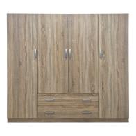 Ντουλάπα τετράφυλλη με 2 συρτάρια Alvia pakoworld sonoma 200x51x180εκ