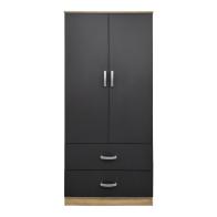 Ντουλάπα δίφυλλη με 2 συρτάρια Alvia pakoworld sonoma-ανθρακί 80x51.5x180εκ