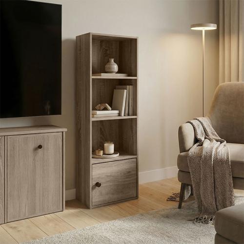 Βιβλιοθήκη-στήλη Lenobia pakoworld με ντουλάπι sonoma 30.5x24x95εκ