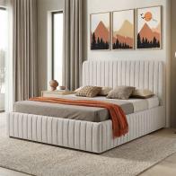 Κρεβάτι διπλό Zilin pakoworld ύφασμα μπεζ με αποθηκευτικό χώρο 160x200εκ