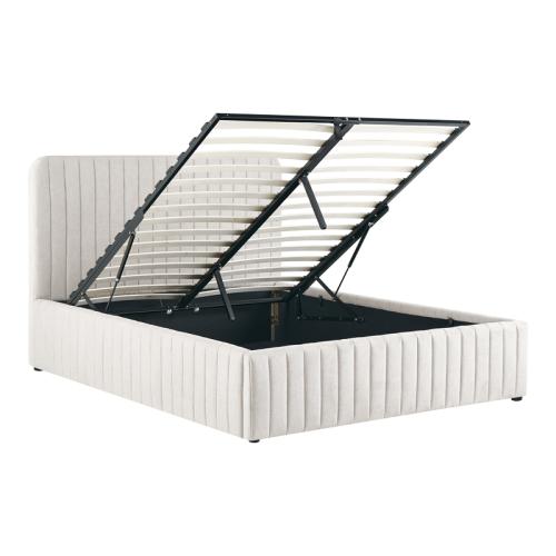 Κρεβάτι διπλό Zilin pakoworld ύφασμα μπεζ με αποθηκευτικό χώρο 160x200εκ