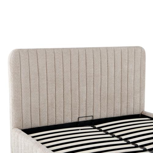 Κρεβάτι διπλό Zilin pakoworld ύφασμα μπουκλε μπεζ με αποθηκευτικό χώρο 160x200εκ