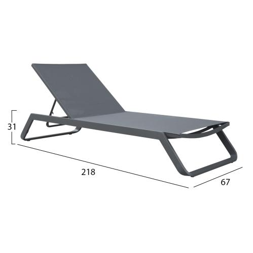 ΞΑΠΛΩΣΤΡΑ ΑΛΟΥΜΙΝΙΟΥ MARIMAR HM6562.01 ΣΚΕΛΕΤΟΣ & TEXTILENE ΓΚΡΙ 218x67x31Υεκ