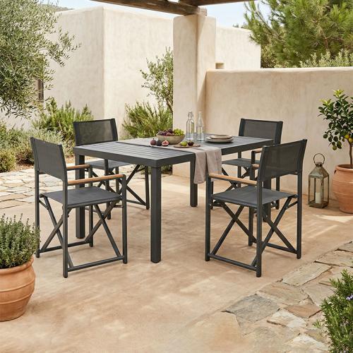 Τραπεζαρία Mabu-Klinton σετ 5τεμ pakoworld αλουμίνιο και ύφασμα σε ανθρακί απόχρωση 150x80x74εκ