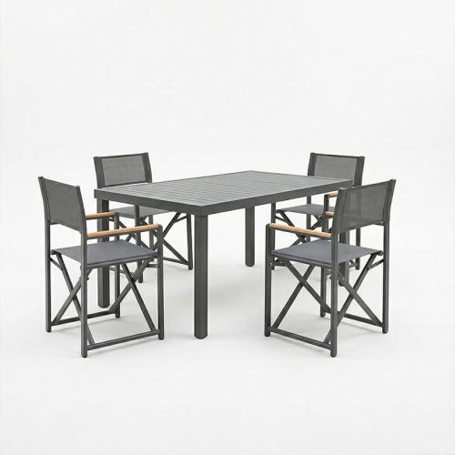 Τραπεζαρία Mabu-Klinton σετ 5τεμ pakoworld αλουμίνιο και ύφασμα σε ανθρακί απόχρωση 150x80x74εκ