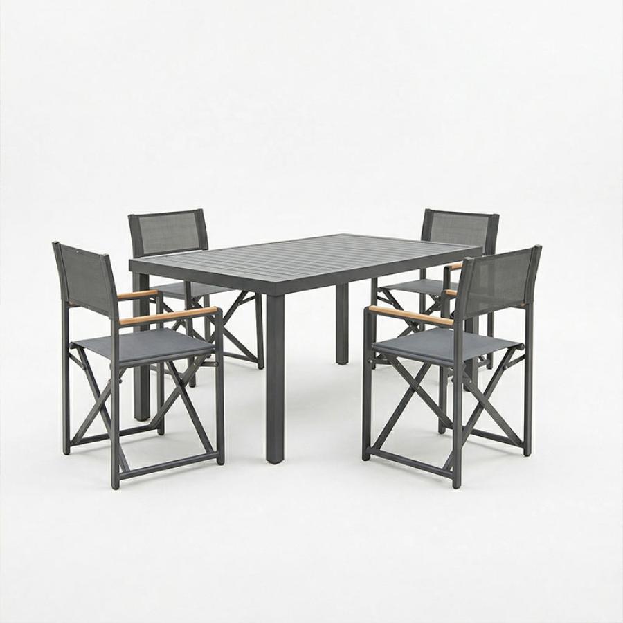 Τραπεζαρία Mabu-Klinton σετ 5τεμ pakoworld αλουμίνιο και ύφασμα σε ανθρακί απόχρωση 150x80x74εκ