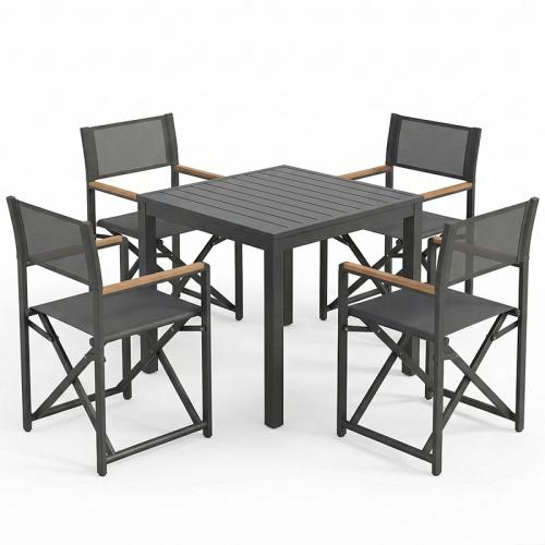 Τραπεζαρία Kliton-Mabu σετ 5τεμ pakoworld αλουμίνιο σε ανθρακί απόχρωση 80x80x74εκ