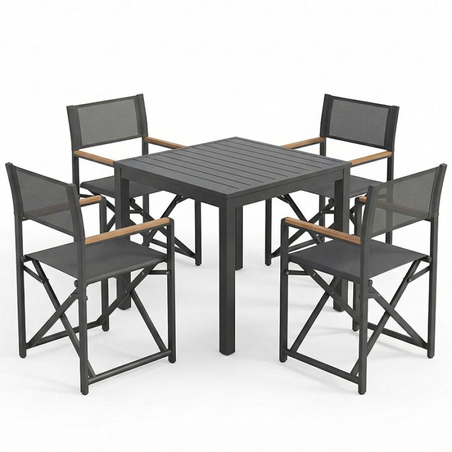 Τραπεζαρία Kliton-Mabu σετ 5τεμ pakoworld αλουμίνιο σε ανθρακί απόχρωση 80x80x74εκ