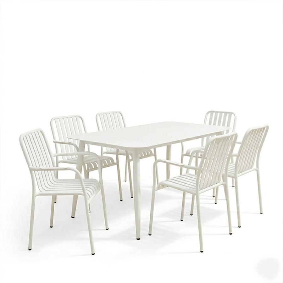 Τραπεζαρία Heven Vista pakoworld σετ 7τεμ λευκό αλουμίνιο 150x80x72εκ