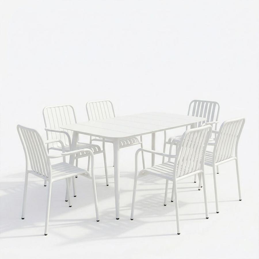 Τραπεζαρία Heven Vista pakoworld σετ 7τεμ λευκό αλουμίνιο 120x70x72εκ