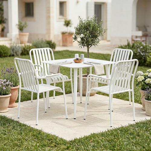 Τραπεζαρία Heven Vista pakoworld σετ 5τεμ λευκό αλουμίνιο 80x80x72εκ