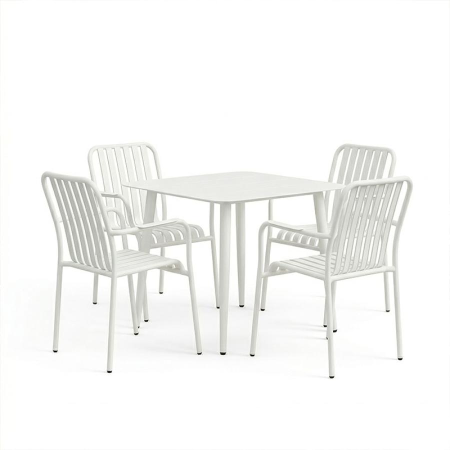 Τραπεζαρία Heven Vista pakoworld σετ 5τεμ λευκό αλουμίνιο 80x80x72εκ