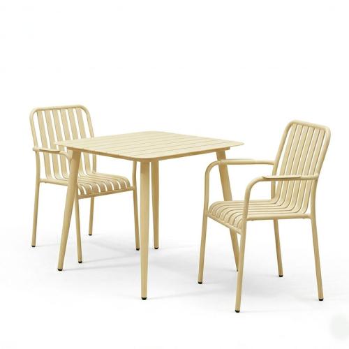 Τραπεζαρία Heven Vista pakoworld σετ 3τεμ σαμπανί αλουμίνιο 80x80x72εκ