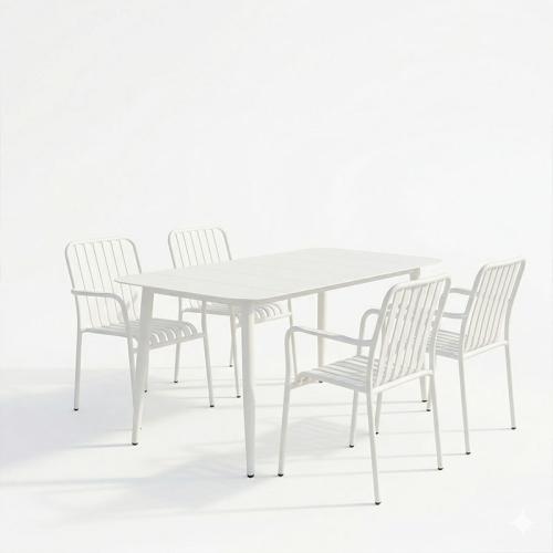 Τραπεζαρία Heven Vista pakoworld σετ 5τεμ λευκό αλουμίνιο 150x80x72εκ