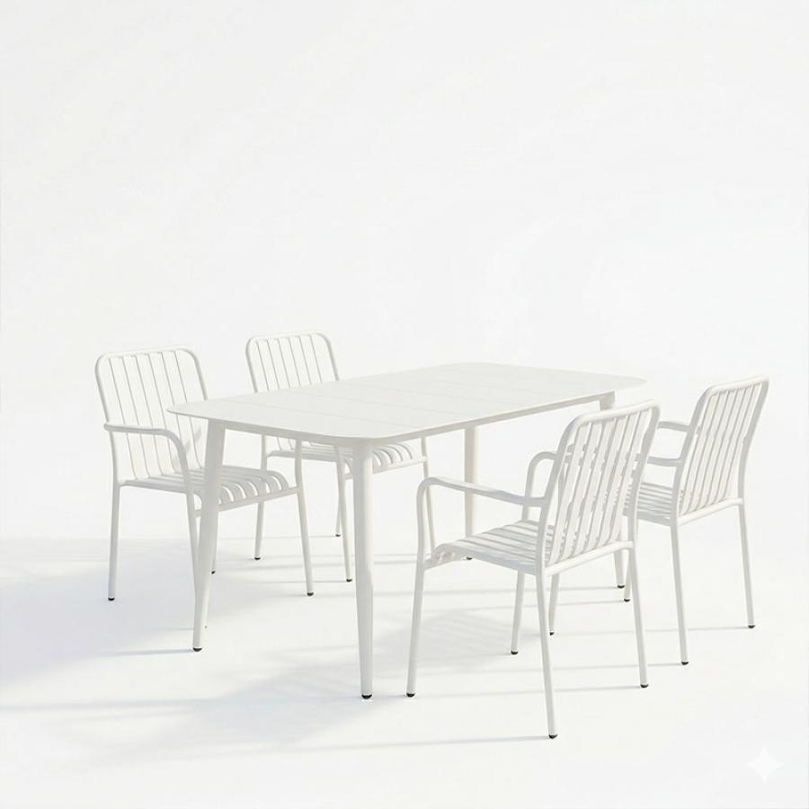 Τραπεζαρία Heven Vista pakoworld σετ 5τεμ λευκό αλουμίνιο 150x80x72εκ