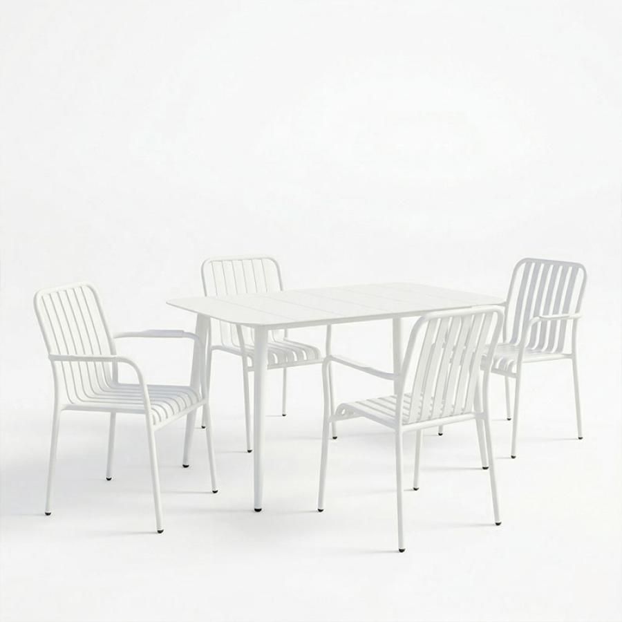 Τραπεζαρία Heven Vista pakoworld σετ 5τεμ λευκό αλουμίνιο 120x70x72εκ