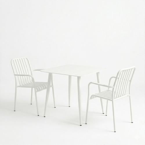 Τραπεζαρία Heven Vista pakoworld σετ 3τεμ λευκό αλουμίνιο 80x80x72εκ