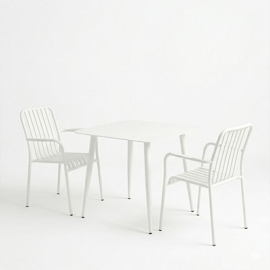 Τραπεζαρία Heven Vista pakoworld σετ 3τεμ λευκό αλουμίνιο 80x80x72εκ