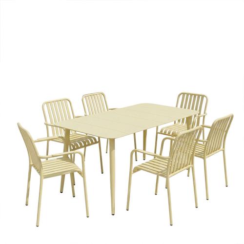 Τραπεζαρία Heven Vista pakoworld σετ 7τεμ σαμπανί αλουμίνιο 120x70x72εκ