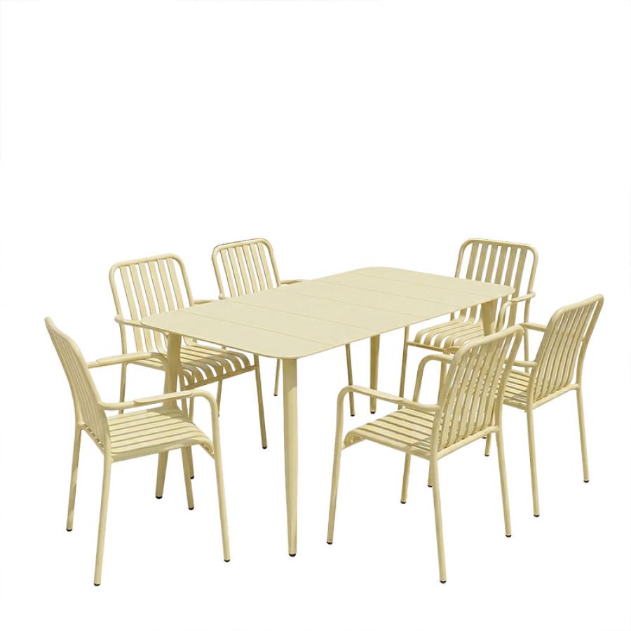 Τραπεζαρία Heven Vista pakoworld σετ 7τεμ σαμπανί αλουμίνιο 120x70x72εκ