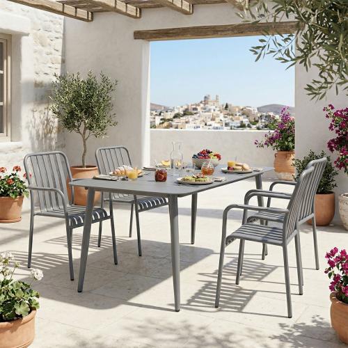 Τραπεζαρία Heven Vista pakoworld σετ 5τεμ ανθρακί αλουμίνιο 150x80x72εκ