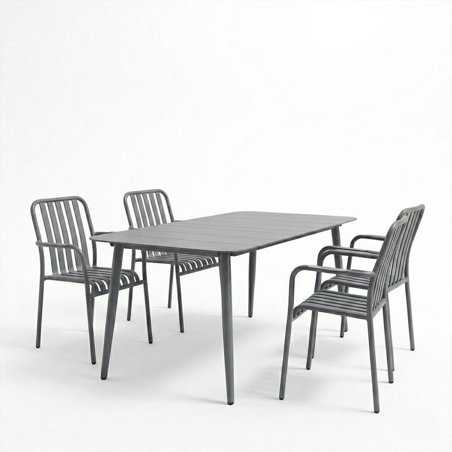 Τραπεζαρία Heven Vista pakoworld σετ 5τεμ ανθρακί αλουμίνιο 150x80x72εκ