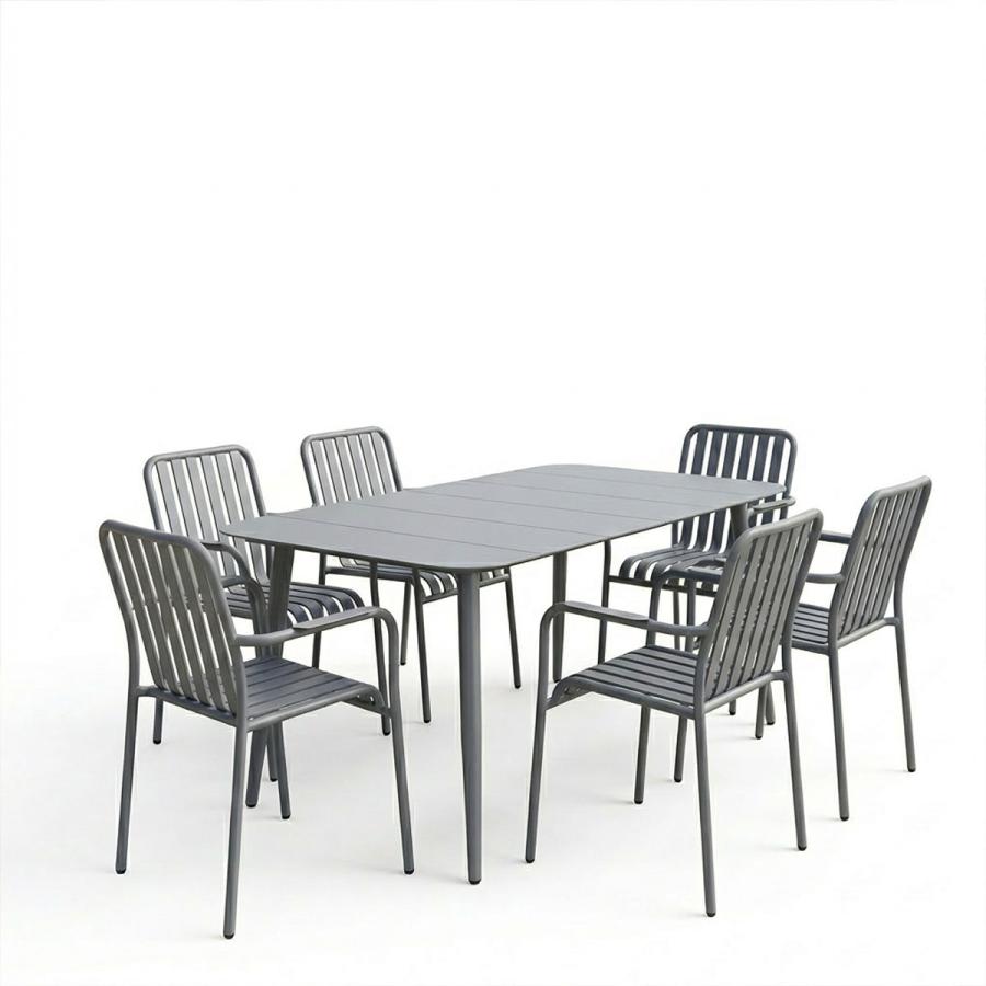 Τραπεζαρία Heven Vista pakoworld σετ 7τεμ ανθρακί αλουμίνιο 150x80x72εκ