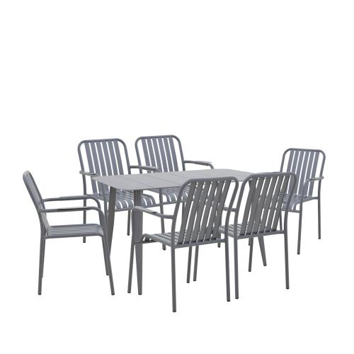 Τραπεζαρία Heven Vista pakoworld σετ 7τεμ ανθρακί αλουμίνιο 120x70x72εκ