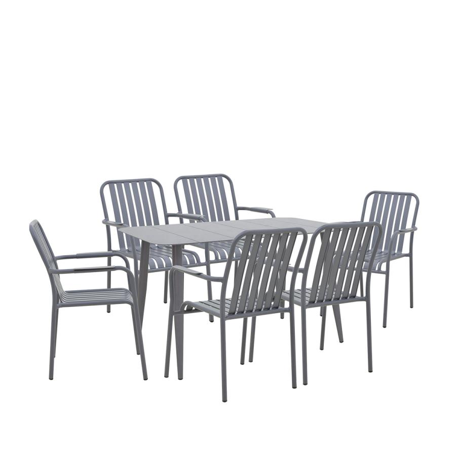 Τραπεζαρία Heven Vista pakoworld σετ 7τεμ ανθρακί αλουμίνιο 120x70x72εκ