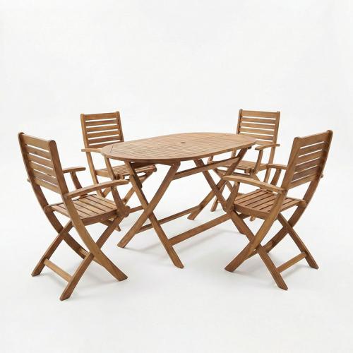 Τραπεζαρία Gorpo-Falov pakoworld σετ 5τεμ φυσικό μασίφ ξύλο ακακίας 130x80x72εκ