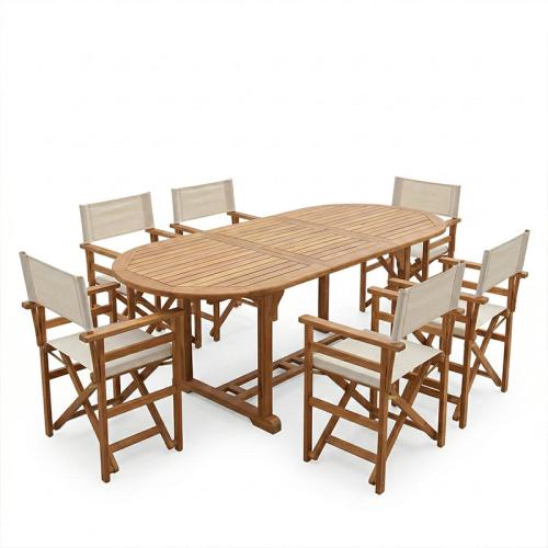 Τραπεζαρία Bistrual-Sopho pakoworld σετ 7τεμ επεκτεινόμενο φυσικό μασίφ ξύλο ακακίας 200/150x100x75εκ