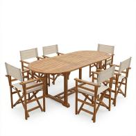 Τραπεζαρία Bistrual-Sopho pakoworld σετ 7τεμ επεκτεινόμενο φυσικό μασίφ ξύλο ακακίας 200/150x100x75εκ
