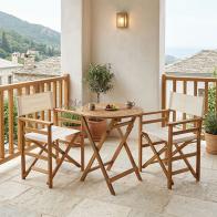 Τραπεζαρία Bistrual-Carpuva pakoworld σετ 3τεμ πτυσσόμενο φυσικό μασίφ ξύλο ακακίας Φ70x74εκ