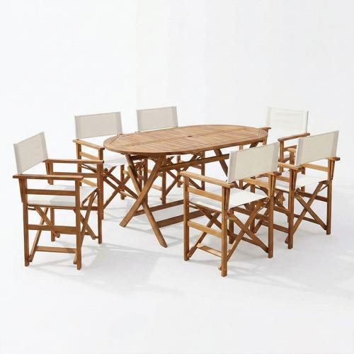 Τραπεζαρία Bistrual-Falov pakoworld σετ 7τεμ πτυσσόμενο φυσικό μασίφ ξύλο ακακίας 130x80x72εκ