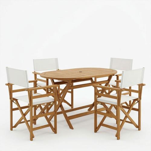 Τραπεζαρία Bistrual-Falov pakoworld σετ 5τεμ πτυσσόμενο φυσικό μασίφ ξύλο ακακίας 130x80x72εκ