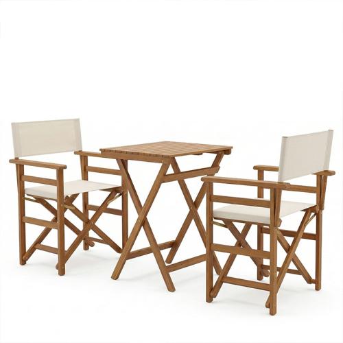 Τραπεζαρία Bistrual-Lazio pakoworld σετ 3τεμ πτυσσόμενο φυσικό μασίφ ξύλο ακακίας 50x50x70εκ