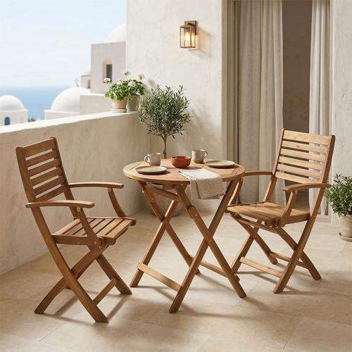 Τραπεζαρία Gorpo-Carpuva pakoworld σετ 3τεμ πτυσσόμενο φυσικό μασίφ ξύλο ακακίας Φ70x74εκ