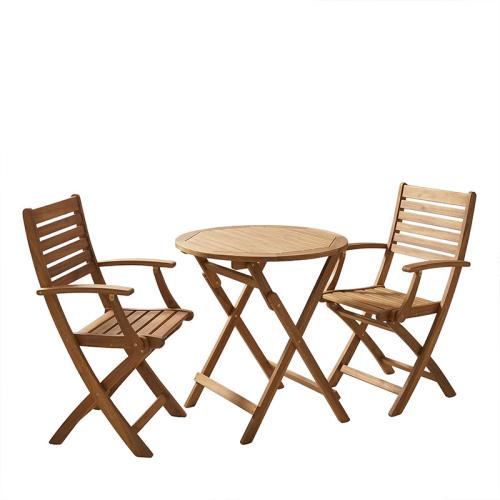Τραπεζαρία Gorpo-Carpuva pakoworld σετ 3τεμ πτυσσόμενο φυσικό μασίφ ξύλο ακακίας Φ70x74εκ