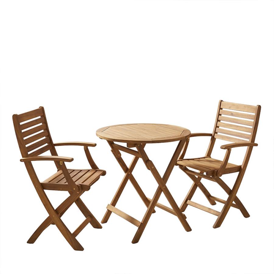 Τραπεζαρία Gorpo-Carpuva pakoworld σετ 3τεμ πτυσσόμενο φυσικό μασίφ ξύλο ακακίας Φ70x74εκ