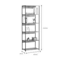 Βιβλιοθήκη Kaliano pakoworld oak-μαύρο μέταλλο 59.5x35x176.5εκ